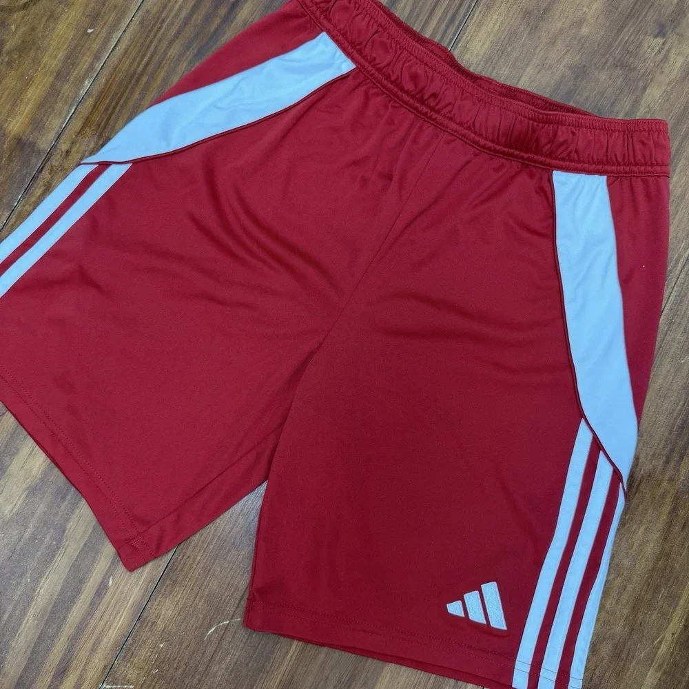 Adidas AeroReady Shorts Red White Striped Athletic Drawstring Boys Large